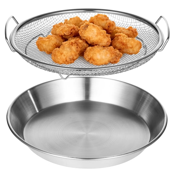 Stainless Steel Oil Filter Tray, Grill Drip Pan with Mesh Strainer, Round Oil Draining Tray, Filtering Basket and Catch Pan Set for Frying, Grilling, Roasting, Cooking