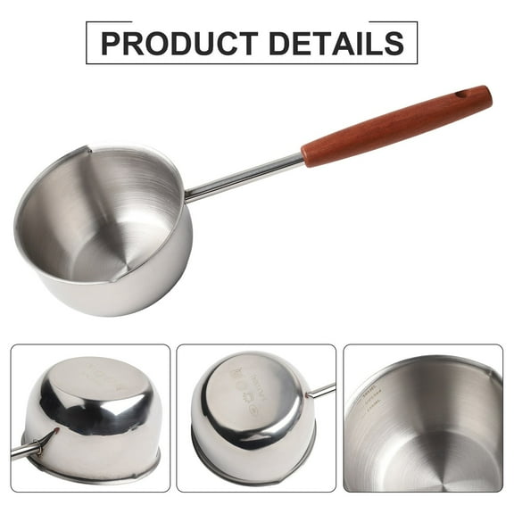Stainless Steel Oil Pan, Extended Wooden Handle Flat Bottomed Pan, Frying Pan 300Ml YIWEI