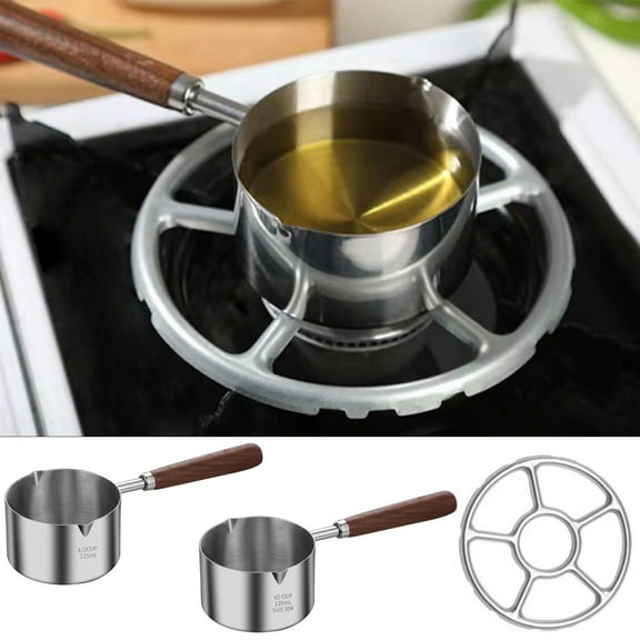 Stainless Steel Oil Pouring Pot, Mini Oil Burning Pot, Stainless Steel, Spill-Proof, Wooden Handle, Kitchen Essential, Warm Milk Serving, Oil Dispenser, Small Cooking Pot TOPLIU