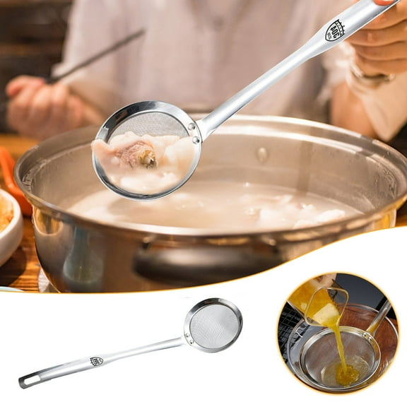Stainless Steel Oil Separator Strainer Spoon | 304 Fine Mesh Screen | Slag Removal, Grease Filter, Soup Skimmer | Durable Rust-Resistant | Easy Clean 32.5 x 8.5 cm | Food Grade