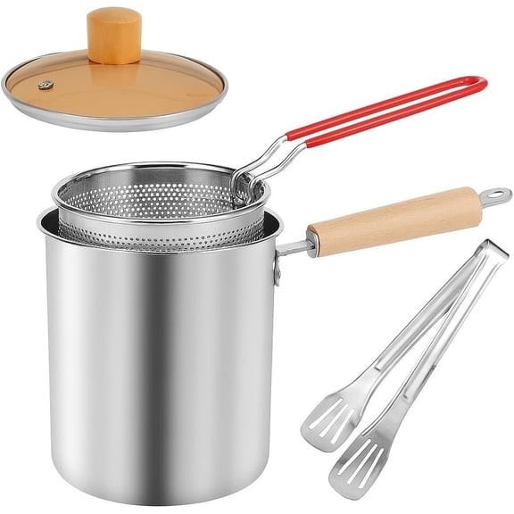Stainless Steel Oil Strainer Pot With Fry Basket,Small Deep Fryer Pot With Basket And Lid, 3Qt Stovetop Deep  Fryer For Tempura Chips, Fries, Fish, Chicken