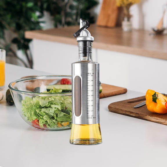 Stainless Steel Oil Vinegar Seasoning Bottle,Auto Open Close Design Dispenser,Precise Scale Control Oil Usage,Thick Glass Stainless Steel Body,Easy Clean Modern Kitchen Gadget