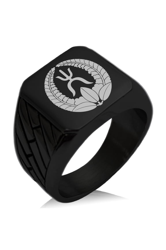 Stainless Steel Okubo Samurai Crest Geometric Pattern Biker Style Polished Ring