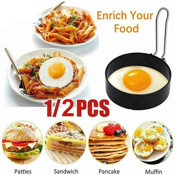 Stainless Steel Omelet Ring Non Stick Pancake Mold | Circular Cooking Container Iron Spray | Integrated Handle | 2.8x3x0.9in | Easy Transfer Kitchen Tool