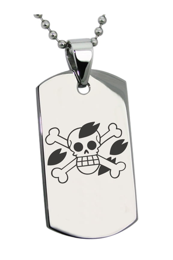 Stainless Steel One Piece Tony Tony Chopper Pirate Skull Flag Engraved Dog Tag Pendant Necklace