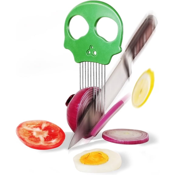 Stainless Steel Onion Cutter – Multi-Function Vegetable Cutter & Herb Stripper for Avocados, Eggs, Tomatoes, Potatoes (Green)