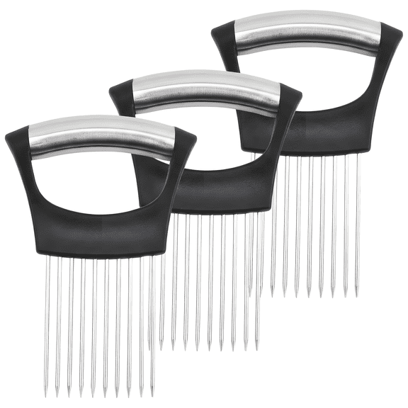 Onion Slicer, 3 Pack 304 Stainless Steel Veggie Slicer, Non-Slip Onion Holder for Slicing, 10 Sharp Prongs Metal Vegetable Cutter for Uniform Potato Tomato Slices, Meat Tenderizer Kitchen Tool