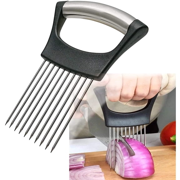 Stainless Steel Onion Holder for Slicing,Onion Slicer Holder,Kitchen Gadget | Onion Slicer Holder, Onion Cutter for Slicing of Onions, Tomatoes, Avocados, Eggs and Other Vegetables, Kitchen Utensils
