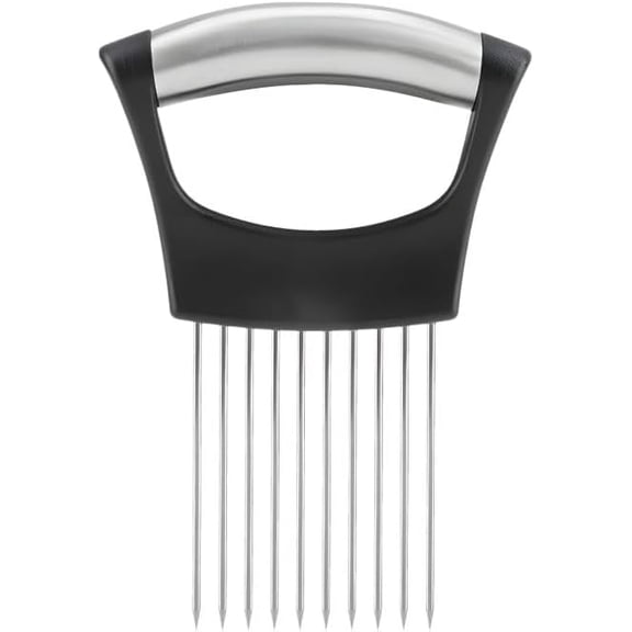 Stainless Steel Onion Holder for Slicing  Vegetable Slicer Guide with Anti-Slip Handle | Tomato, Cucumber & Meat Cutting Tool | Durable Kitchen Gadget for Precise Slicing