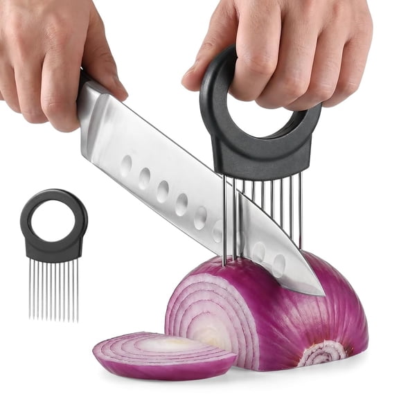 Stainless Steel, Onion Holder for Slicing, Onion Slicer Tomatoes, Meat Lemon Potato Tomato Avocado Egg Kitchen Slicing Assistant Tool