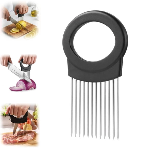 Stainless Steel Onion Slice Holder, Onion Slice Holder, Lemon Slicer Vegetable Cutter, Onion Cutter Tool for Onion, Tomatoe, Potatoe, Meat Kitchen Tools