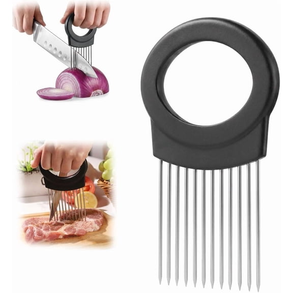 Stainless Steel Onion Slice Holder, Safe Slicing Guide for Onion, Tomato, Potato, Lemon & Meat, Versatile Kitchen Tool