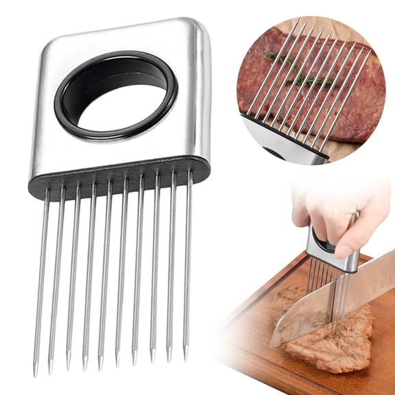 Stainless Steel Onion Slice Holder for Slicing Vegetables, 304 Steel Onion Cutter Fork Vegetable Slicer Assistant for Potato Tomato Lemon Meat Tenderizer Kitchen Tool, 1 Pc,home & kitchen