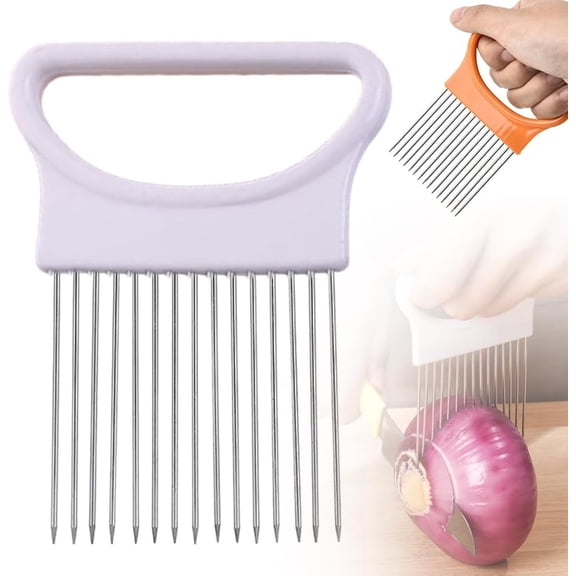 Stainless Steel Onion Slicing Holder, Non-Slip Vegetable Fruit Meat Cutting Fixer, Multifunctional Kitchen Cutting Assistant Tool