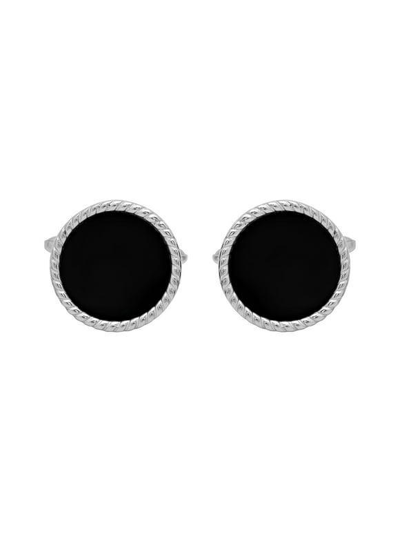 Stainless Steel Onyx Inlay Cuff Links