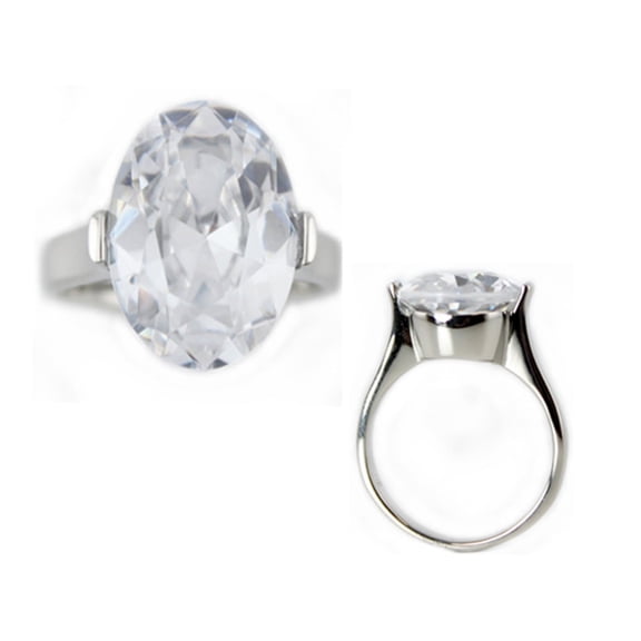 Tioneer Stainless Steel Opal Cut Cubic Zirconia Solitaire Engagement Ring