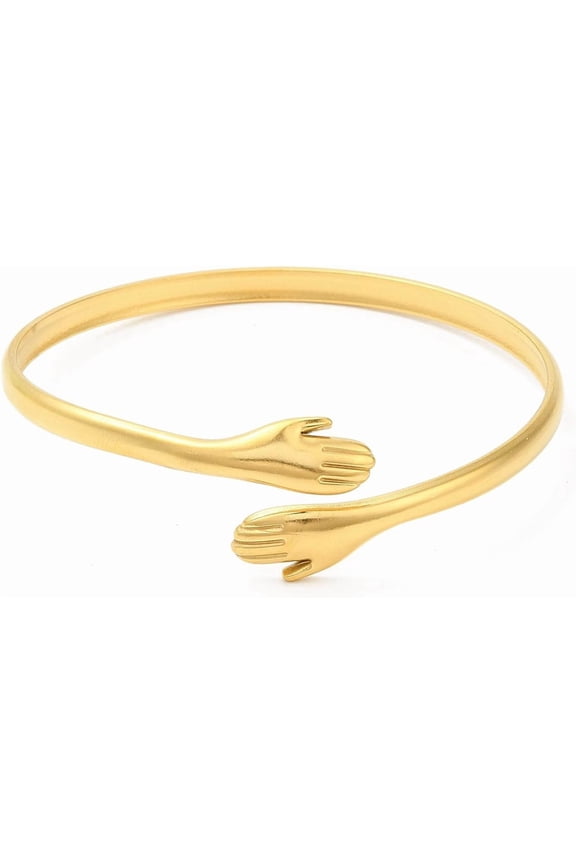 Stainless Steel Open Bangle Bracelet 18K Gold Plated Double Hands Hug Open Cuff Bangle for Women Bridesmaids Bracelets Gifts Making DIY