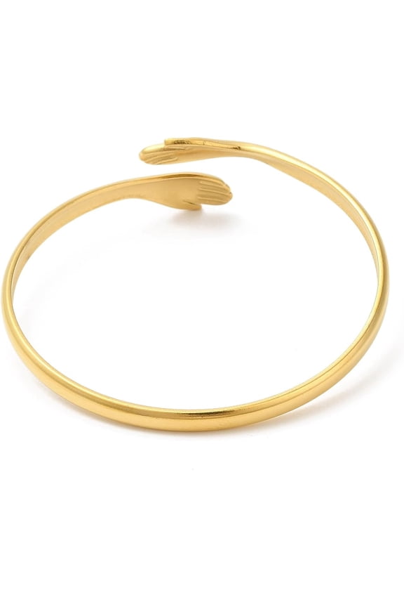 Stainless Steel Open Bangle Bracelet 18K Gold Plated Double Hands Hug Open Cuff Bangle for Women Bridesmaids Bracelets Gifts