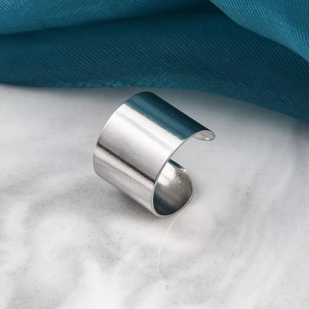 Stainless Steel Open Cuff Ring Wide Band Men Women Adjustable Size R58 ...