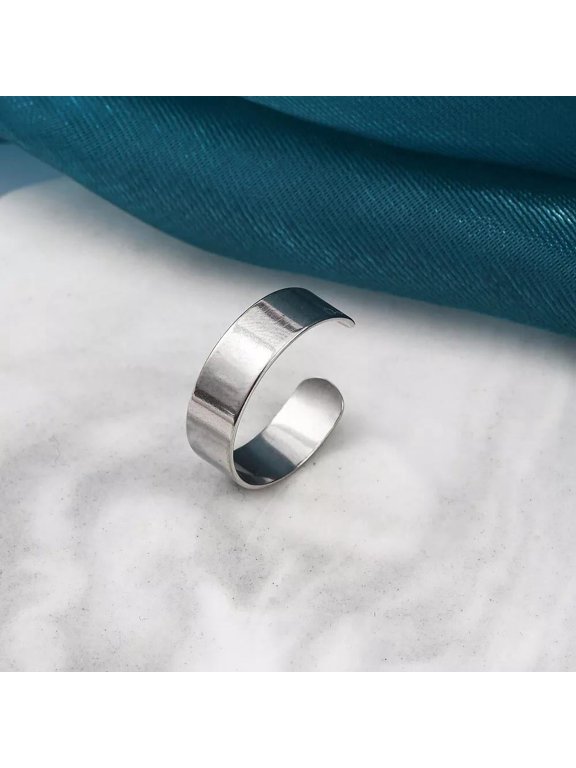 Silver Stainless Steel Adjustable Open Cuff Ring, 6mm R58