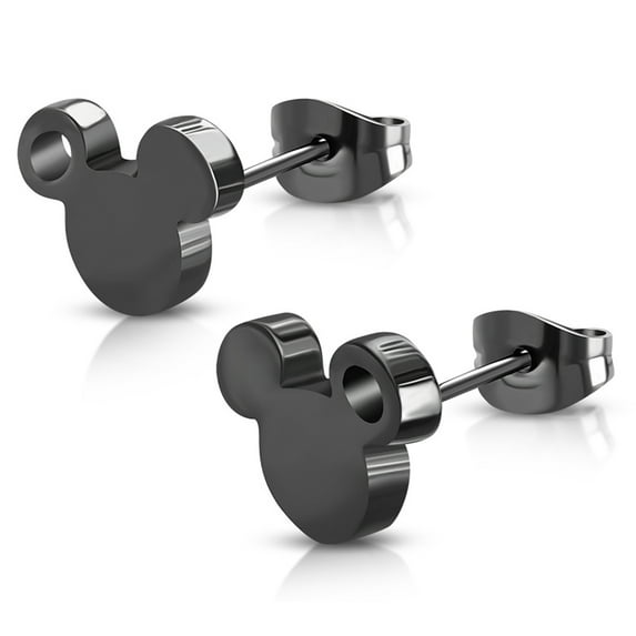 Stainless Steel Open Ear Tiny Mouse Head Silhouette Button Stud Post Earrings