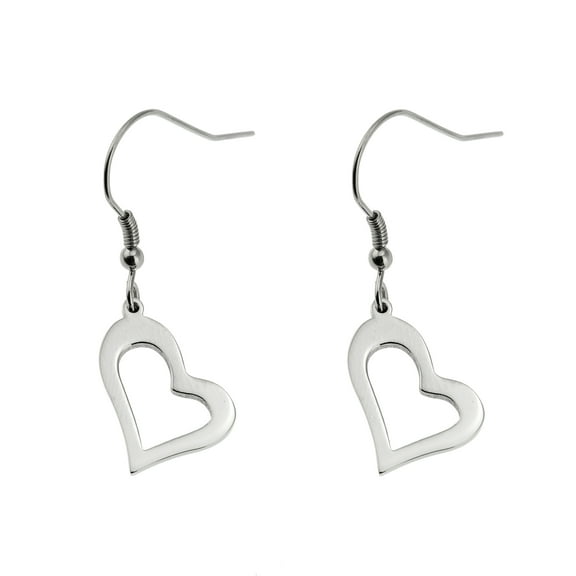 Stainless Steel Open Heart Dangle Fish Hook Earrings - Cute Love Jewelry Gift for Her