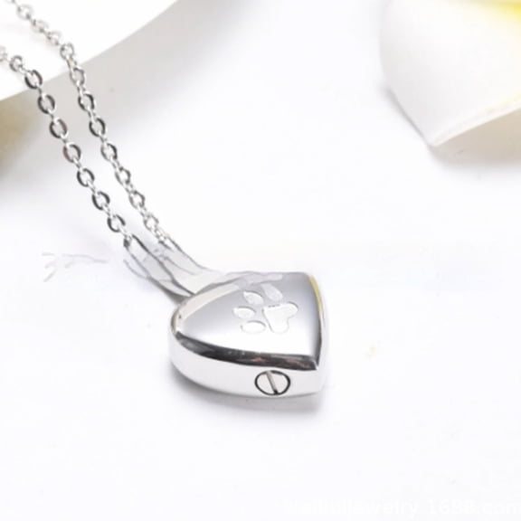 Stainless Steel Open Heart-shaped Corrosion Dog's Paw Pet Pendant Necklace