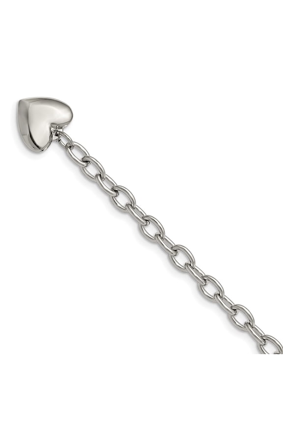 Stainless Steel Open Link with Heart Bracelet Fine Jewelry For Women Gifts For Her, 8.5"