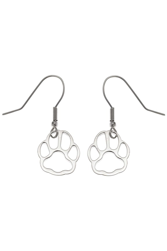 Stainless Steel Open Paw Print Dangle Earrings - Pet Memorial Jewelry Gift