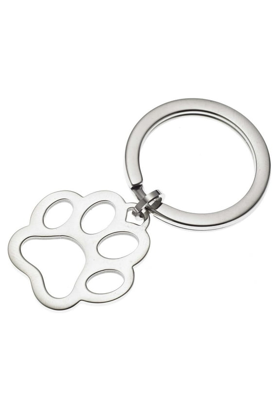 Stainless Steel Open Paw Print Keyring - Pet Memorial Keychain Gift