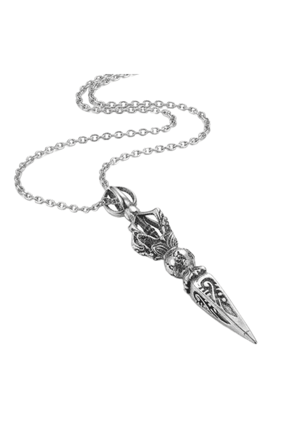 Stainless Steel Ornamental Dagger Pendant Necklace Vintage Inspired Charm Jewelry with 18 Inch Cable Chain Silver Tone Engraved Design Durable Fashion Accessory 70x10mm