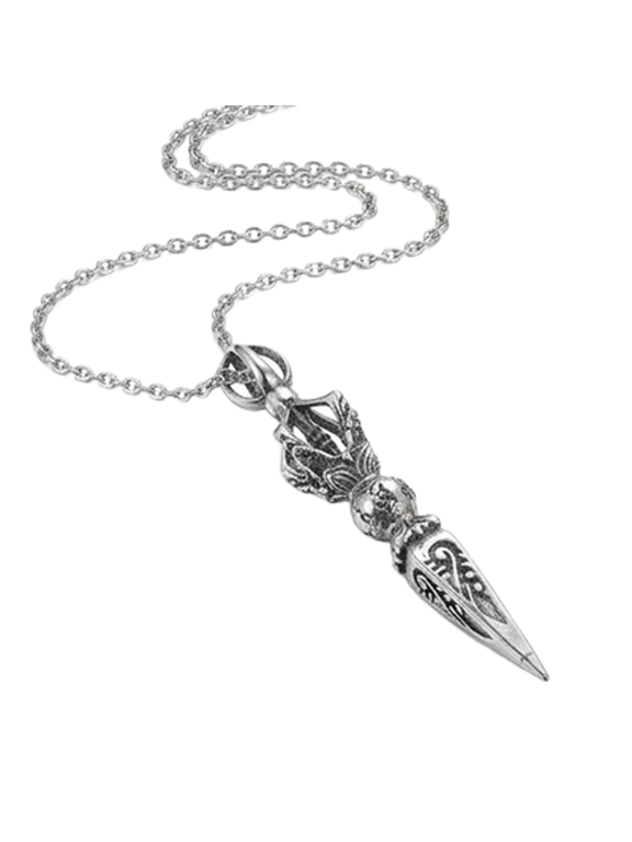 Stainless Steel Ornamental Dagger Pendant Necklace Vintage Inspired Charm Jewelry with 18 Inch Cable Chain Silver Tone Engraved Design Durable Fashion Accessory 70x10mm