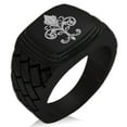 thumbnail image 1 of Tioneer Stainless Steel Ornate Fleur De Lis Geometric Pattern Step-Down Biker Style Polished Ring, 1 of 1