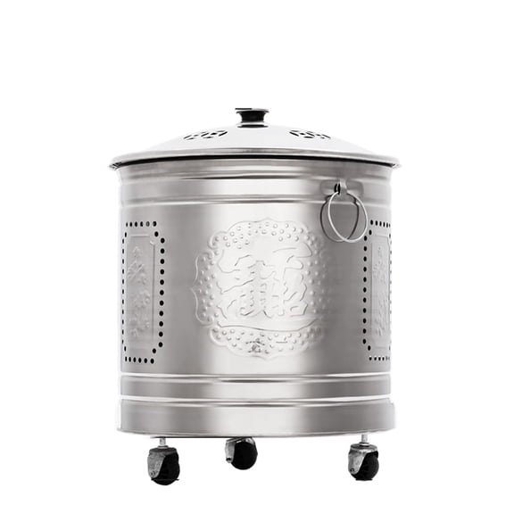 Stainless Steel Outdoor Burn Barrel with Wheels, Smokeless Incineration Drum for Paper and Leaf Trash, Garden Fire Pit with Mesh Frame and Fire Hook, Durable Waste Disposal Solution