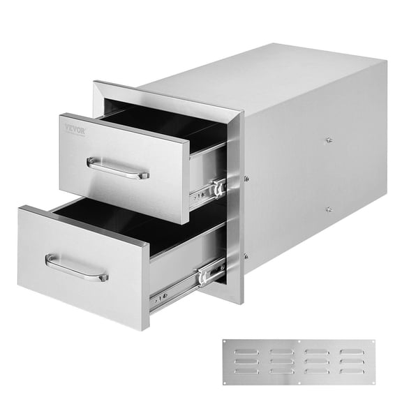Stainless Steel Outdoor Kitchen Drawer 14x14.4x23 Inches Double Layer Barbecue Drawer with Handles
