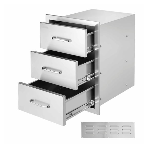 Stainless Steel Outdoor Kitchen Drawers 16x21.5x18 inch - 3 Tier Sliding Drawer for BBQ Islands, Heavy Duty Outdoor Storage Cabinet