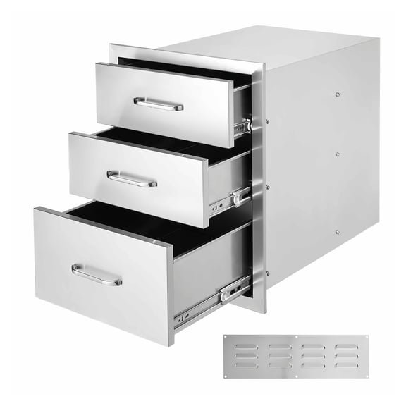Stainless Steel Outdoor Kitchen Drawers, 18x20.5x23 Inch BBQ Island Drawer - Triple Access, Chrome Handle