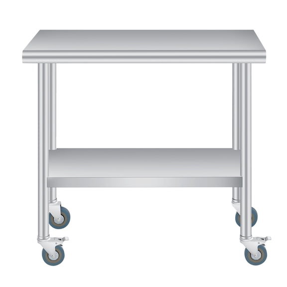 Stainless Steel Outdoor Kitchen Prep Table with Backsplash – Adjustable Undershelf, 4 Caster Wheels, Rounded Corners – Heavy Duty Storage Table for Restaurants, Hotels, Workspaces – 24 x 36 Inch