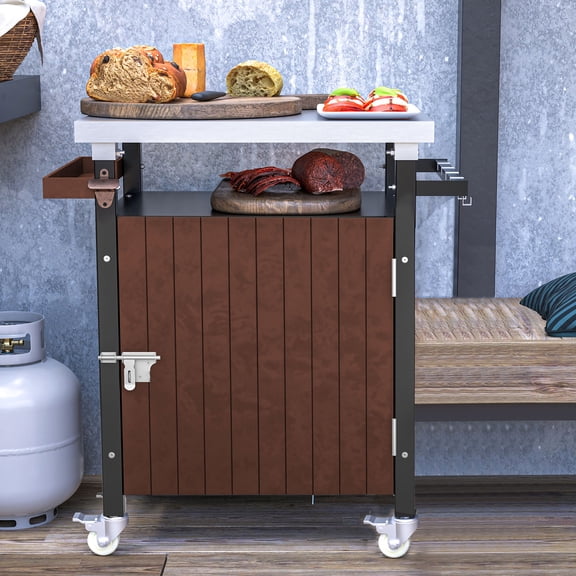 Stainless Steel Outdoor Table with Hooks / Ideal for Outdoor Food Serving