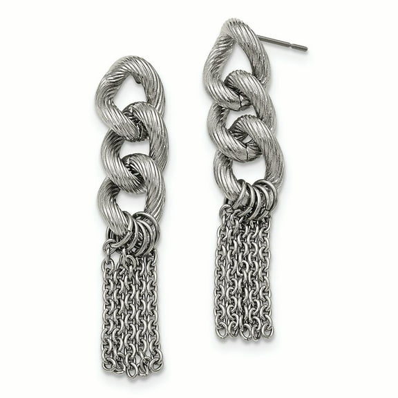Stainless Steel Oval Chain Post Dangle Earrings
