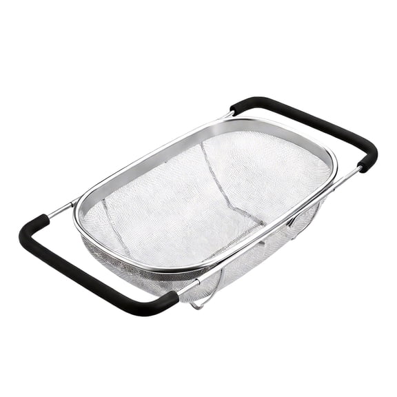 Stainless Steel Oval Colander with Expandable Rubber Grip Handle, OverSink Colander, Fine Mesh Stainless Steel Strainers and Colanders, Steel Colander for Strain, Drain, Rinse