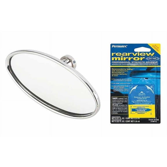 Speedway Motors Stainless Steel Oval Interior Rear View Mirror with Windshield Mount Glue, Universal Fit, Lightweight Design, 5.75 Inch Length, Classic Custom Style