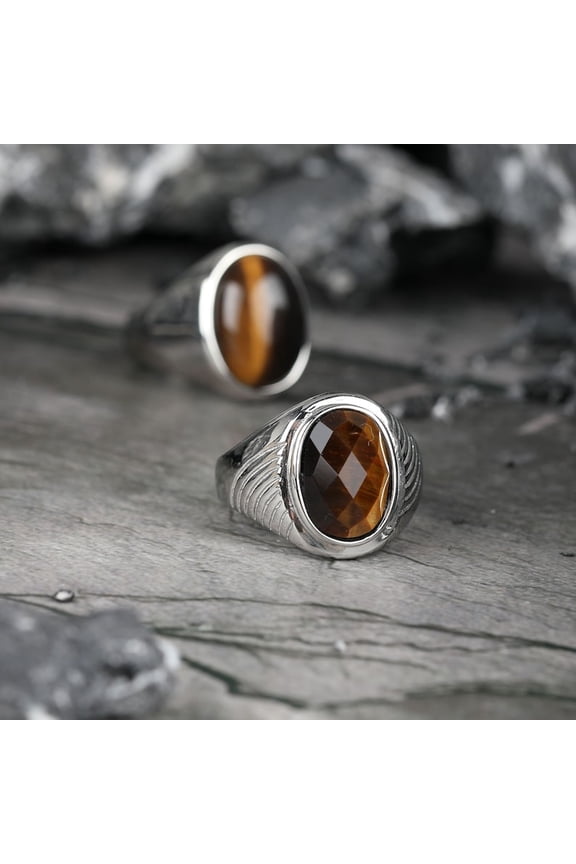 Stainless Steel Oval Natural Tiger Eye Ring, Men's Tigers Eye Ring, Oval Gemstone Ring, Statement Ring, Mens Jewelry, Gift for him