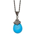 thumbnail image 1 of Stainless Steel Oval Polished Fancy Lobster Closure Simulated Turquoise Crystal Oxidized Teardrop Necklace 18 Inch Penda, 1 of 2