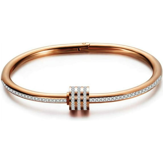 Stainless Steel Oval Shape Cubic Zircon Bangle Bracelet