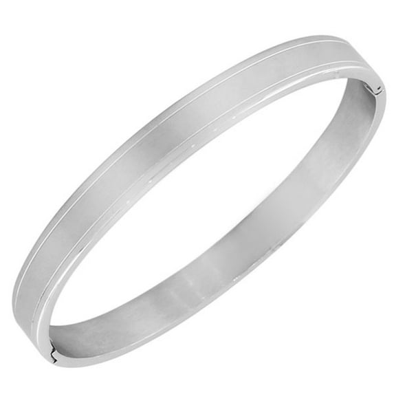 Stainless Steel Oval-Shape Silver-Tone Classic Matte Polished Bangle Bracelet