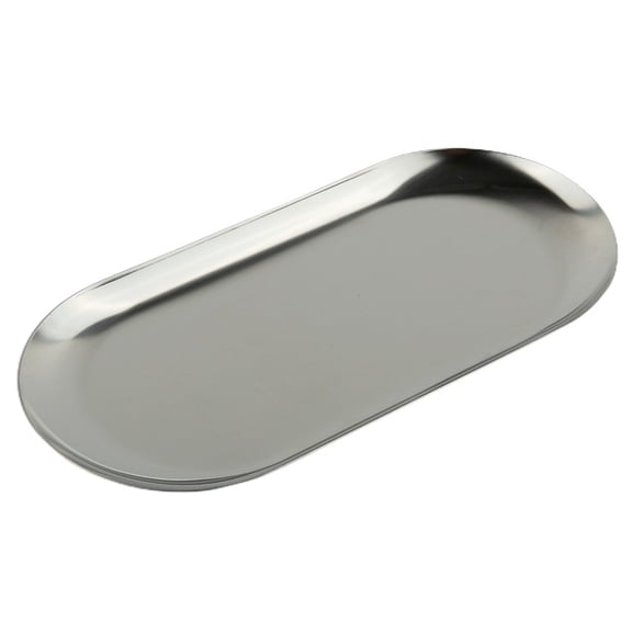 Stainless Steel Oval Tray For Dessert And Fruit Cake, Polished Edge Food Serving Platter For Restaurant Or Home, Silver, S 18X8.5cm(Silver S)