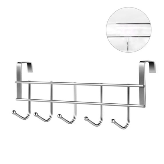 Stainless Steel Over Door Hanger - 5 Hook Heavy Duty Organizer Rack for Jackets, Hats, Bags, Towels & Clothes, Space Saving Door Organizer