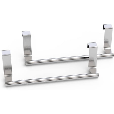 Stainless Steel Over Door Towel Rack Bar Holders for Universal Fit on Over Cabinet Cupboard Doors 2 Pack (9.2 Inch)