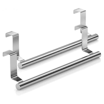 Dish Towel Rack for Over Door - 2-Pack Stainless Steel Universal Fit Holder for Cabinet & Cupboard Doors (Silver)